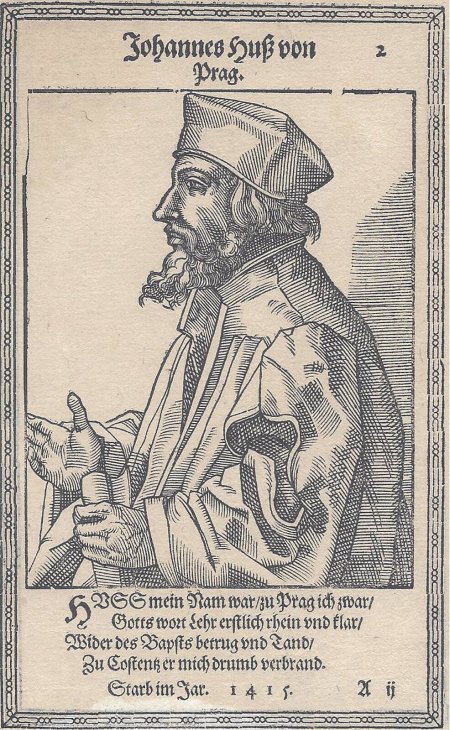 Domnělá Husova podoba, obraz neznámého mistra z 16. století. Foto: Christoph Murer 1587 – Selbstgefertigter Scan eines
Holzschnitts aus eigenem Bildarchiv. Volné dílo