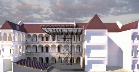 Dolní část střechy vysoká dva metry je pevně nad jevištěm a bude sloužit k umístění techniky, světel a jevištních tahů. Výsuvná horní část se v případě deště vysune nad hlediště.