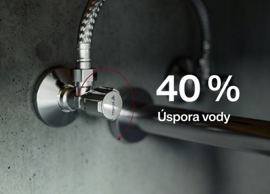 Správným nastavením rohových ventilů SCHELL lze omezit zbytečně vysoký průtok, a snížit tak spotřebu vody i energie potřebné k jejímu ohřevu.