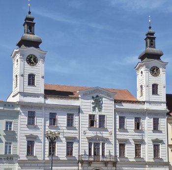 Lev zdobí i průčelí staré radnice na Velkém náměstí v Hradci Králové.
