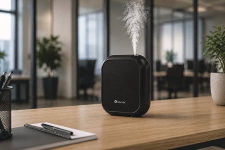 Elektronický difuzér Merida AROMA v elegantním černém provedení je stylovým doplňkem moderních kanceláří, hotelů i recepcí.